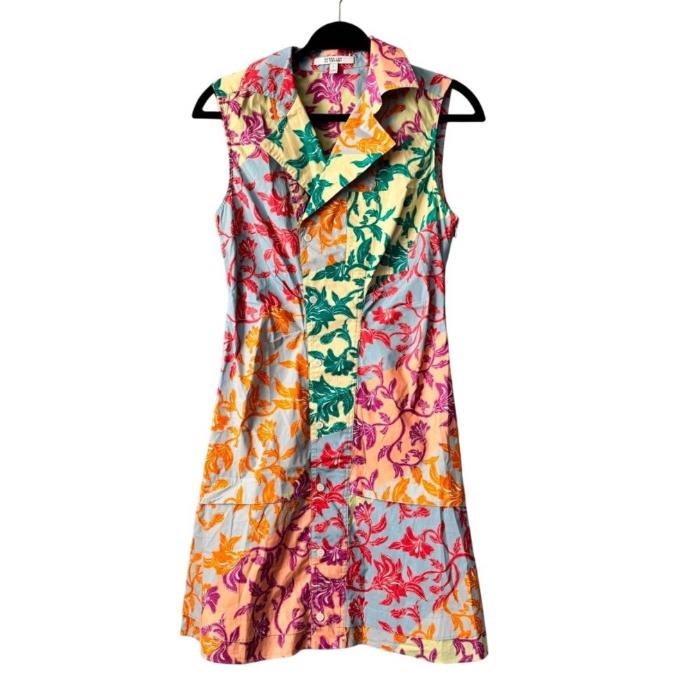 Derek Lam 10 Crosby Size 6 Shirtdress Multicolor Sleeveless Floral PatchworkMini